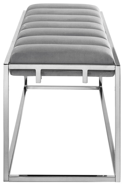50" Gray And Silver Upholstered Velvet Bench