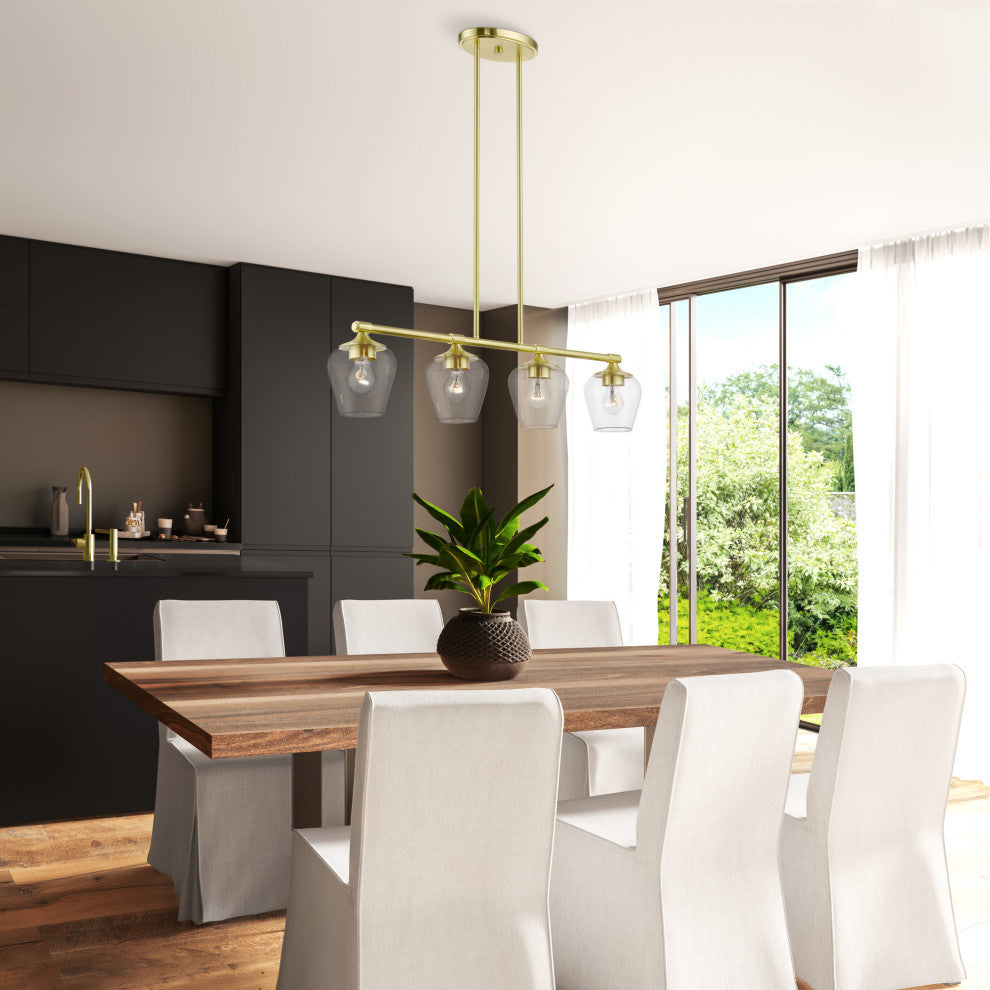 Willow 4 Light Satin Brass Linear Chandelier