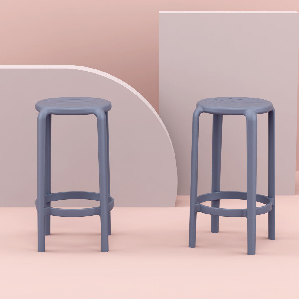 Tom Resin Counter Stool, Set of 2, Black, Dark Gray