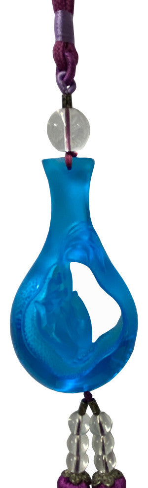 Liuli Crystal Glass Fengshui Fortune Blue Lotus Hand Bottle Decor Tassel Hws1360