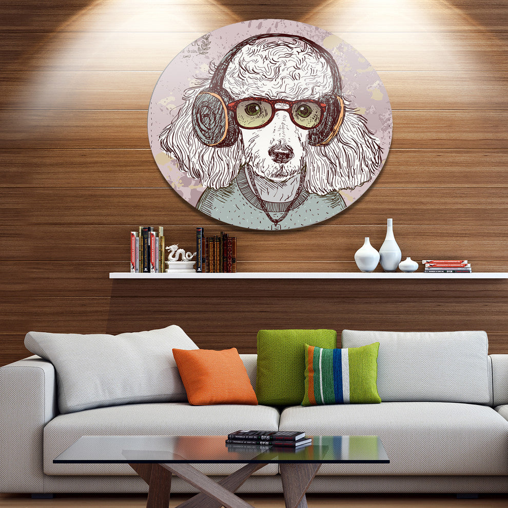 Funny Hipster Poodle With Glasses, Animal Art Disc Metal Wall Art, 23"