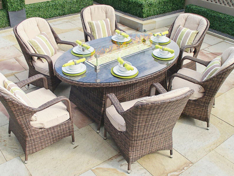Direct Wicker 6 Seat Oval Fire Pit Dining Table With Eton Chair