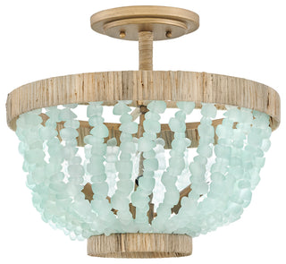 Fredrick Ramond Dune Medium Semi-Flush Mount, Burnished Gold With Blue Sea Glass