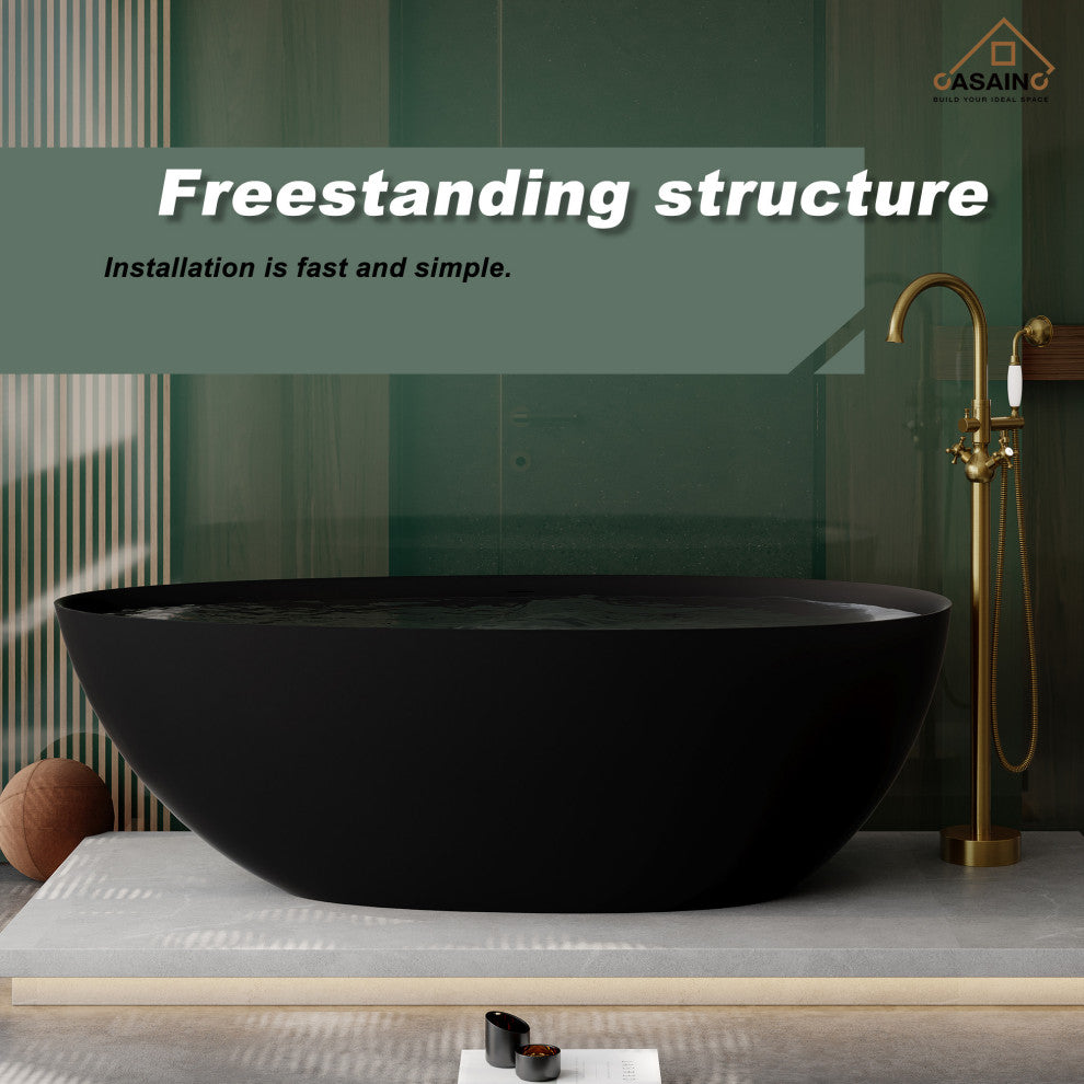 67in Solid Surface Freestanding Bathtub in Matte White, Matte Black