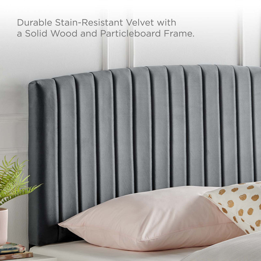 Headboard, Twin Size, Velvet, Dark Gray, Modern Contemporary, Bedroom