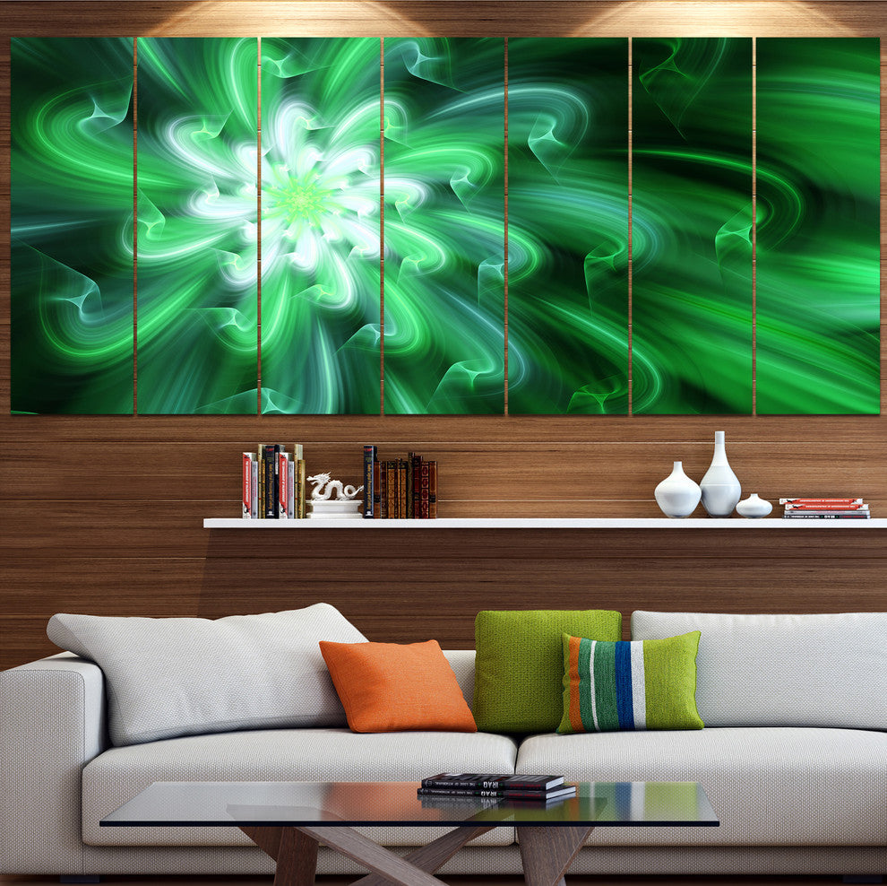 Large Green Exotic Flower Petals, Floral Canvas Art Print, 83"x32", 7 Panels