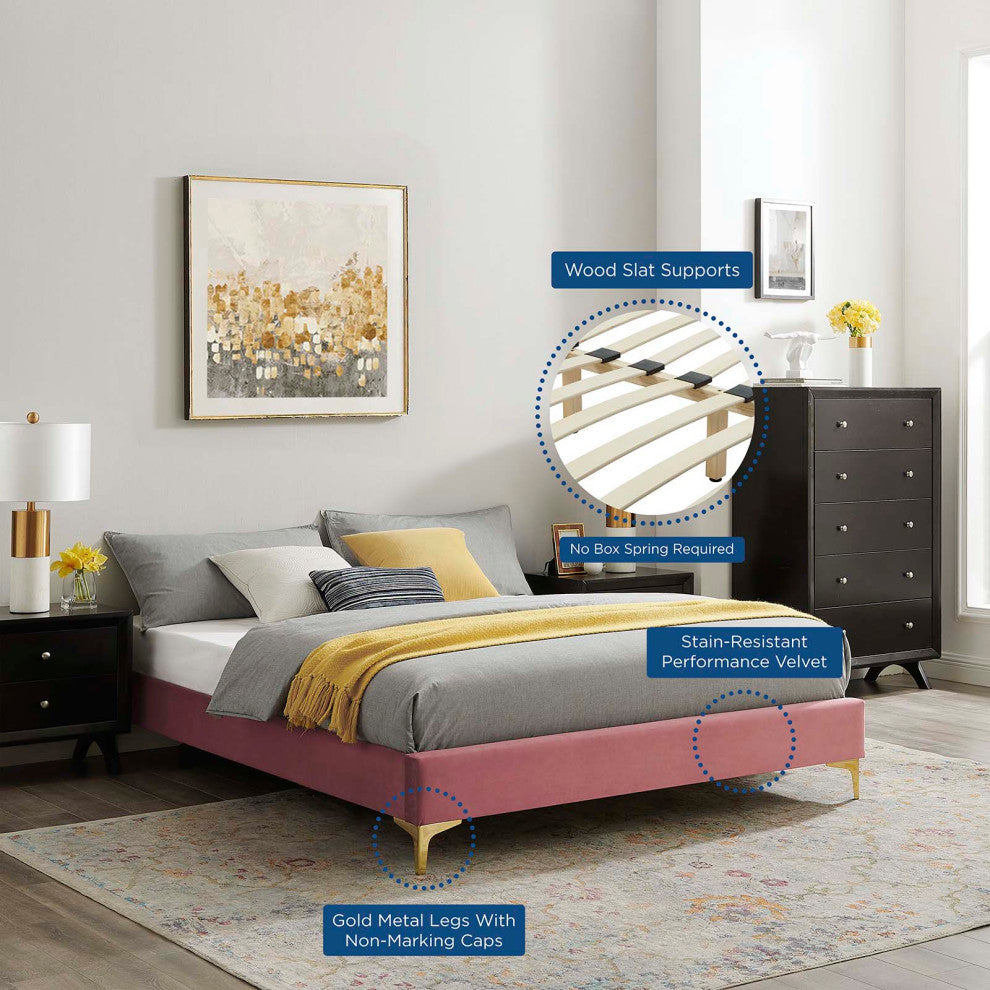 Sutton Full Performance Velvet Bed Frame-Dusty Rose