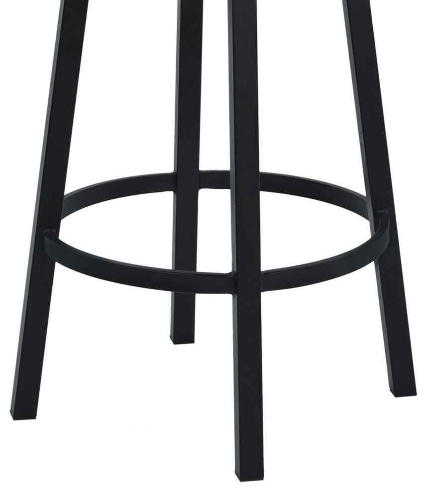 Benzara BM282105 30" Swivel Barstool Chair Vegan Leather Curved Back, Black