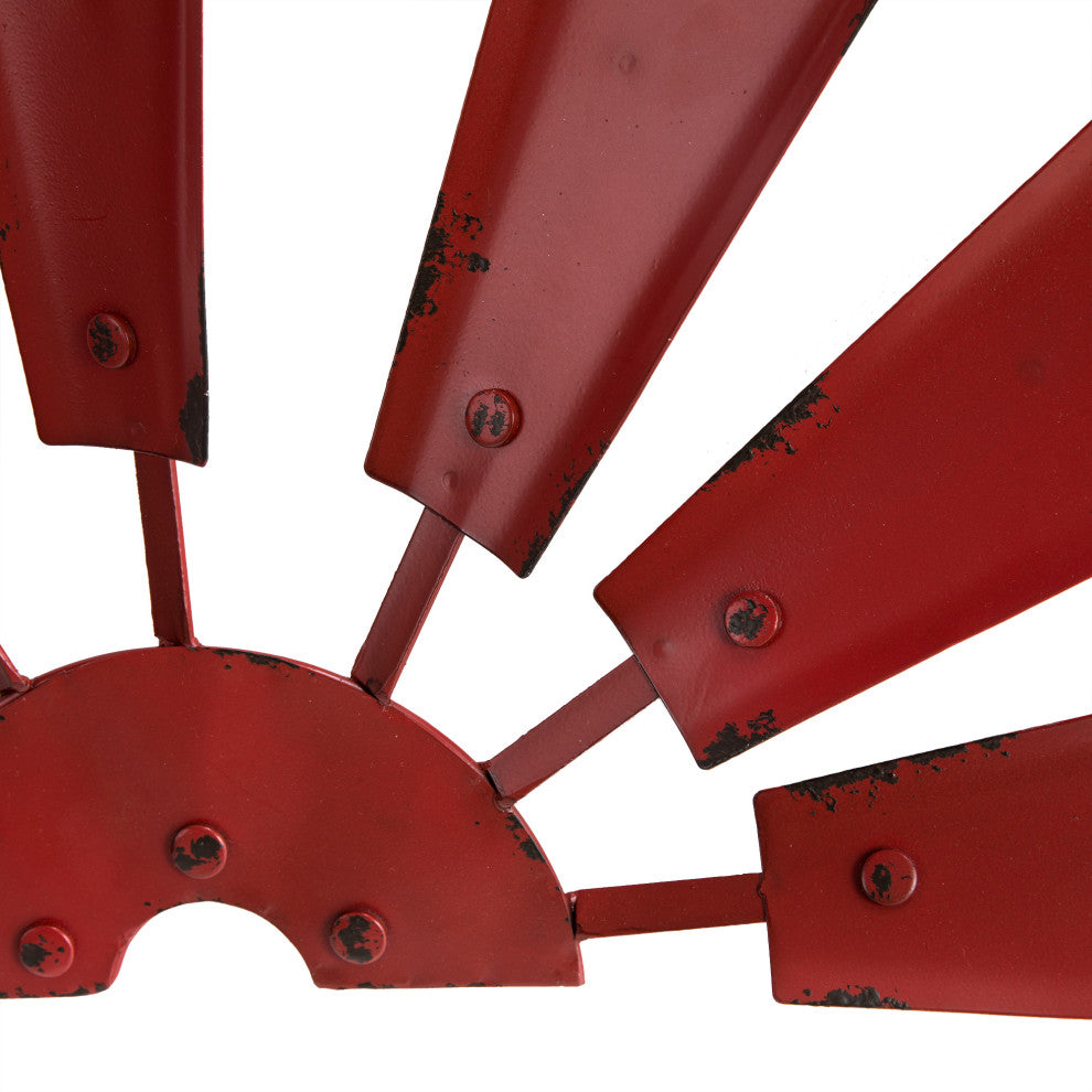 32"L Galvanized Farmhouse Half Wind Spinner Wall Decor, Red