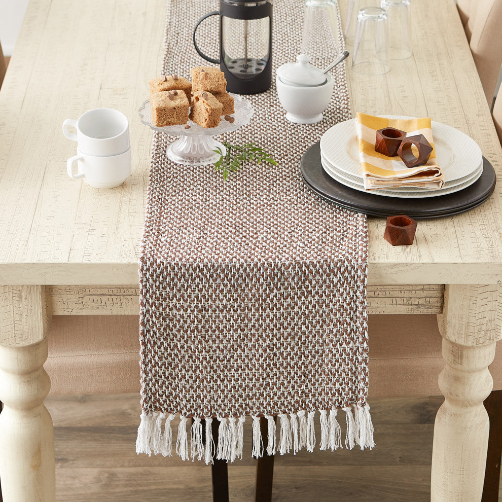 Bark Brown Woven Table Runner 15x108
