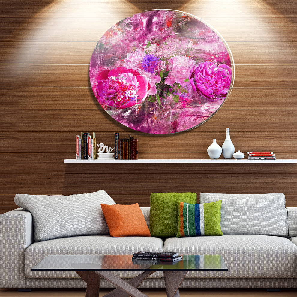 Pink Peonies Abstract Background, Floral Round Wall Art, 11"