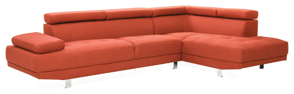 Riveredge 109" W 2 Piece Polyester Twill L Shape Sectional Sofa, Orange