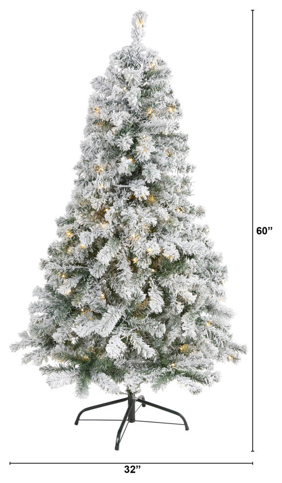 5' Flocked Rock Springs Spruce Faux Christmas Tree With 150 Clear LED Lights