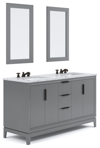 Elizabeth 60" Double Sink Carrara White Marble Vanity, Cashmere Gray