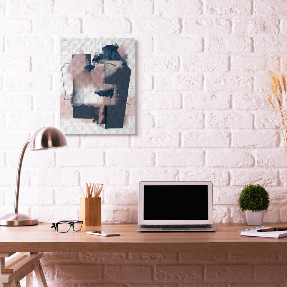 Beautiful Abstract Geometry Pink and Blue Painting, 24"x30"