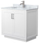 36" Single Bathroom Vanity White, White Carrara Countertop, Sink, Nickel Trim