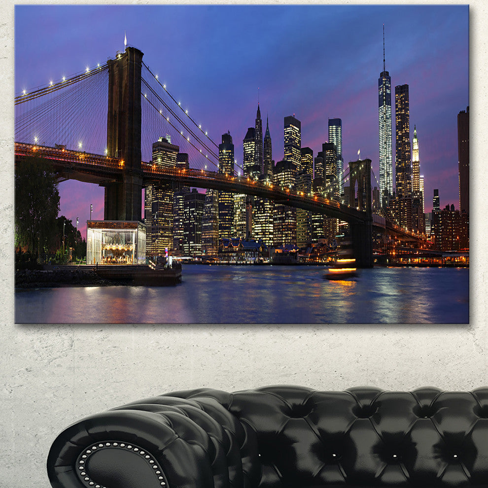 Brooklyn Bridge and Manhattan at sunset, Extra Large Canvas Art Print, 60"x28"
