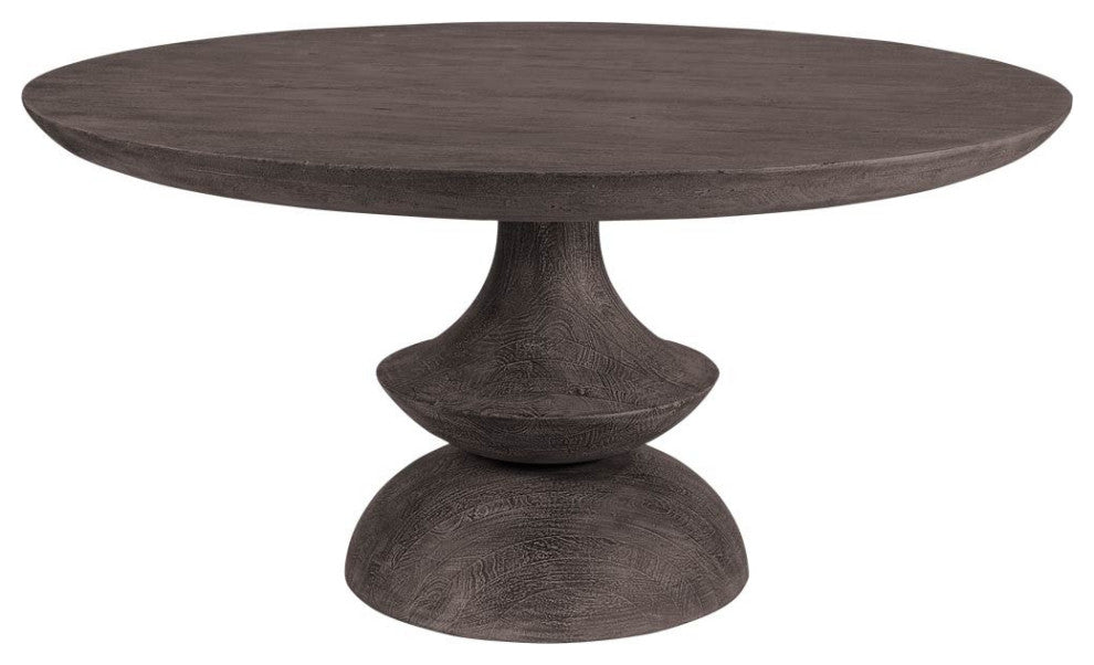 60" Gray Rounded Solid Wood Pedestal Base Dining Table