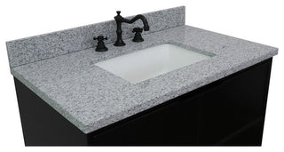 37" Single Wall Mount Vanity, Cappuccino Finish With Gray Granite Top