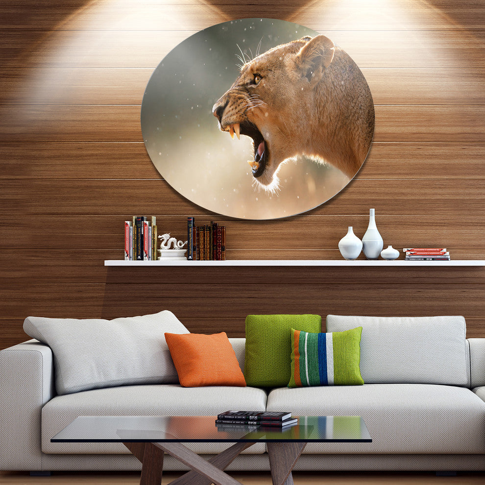 Lion Showing Dangerous Teeth, African Round Wall Art, 36"
