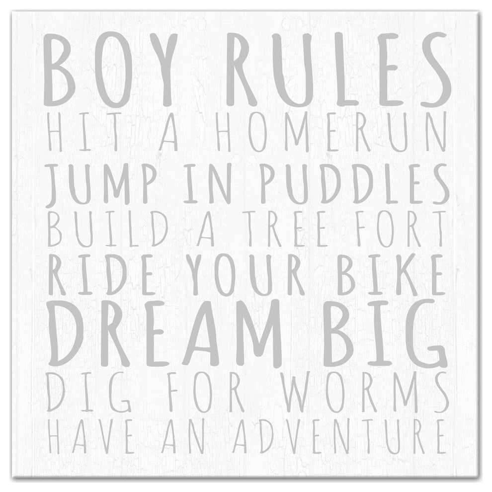 Boy Rules Gray 12x12 Canvas Wall Art