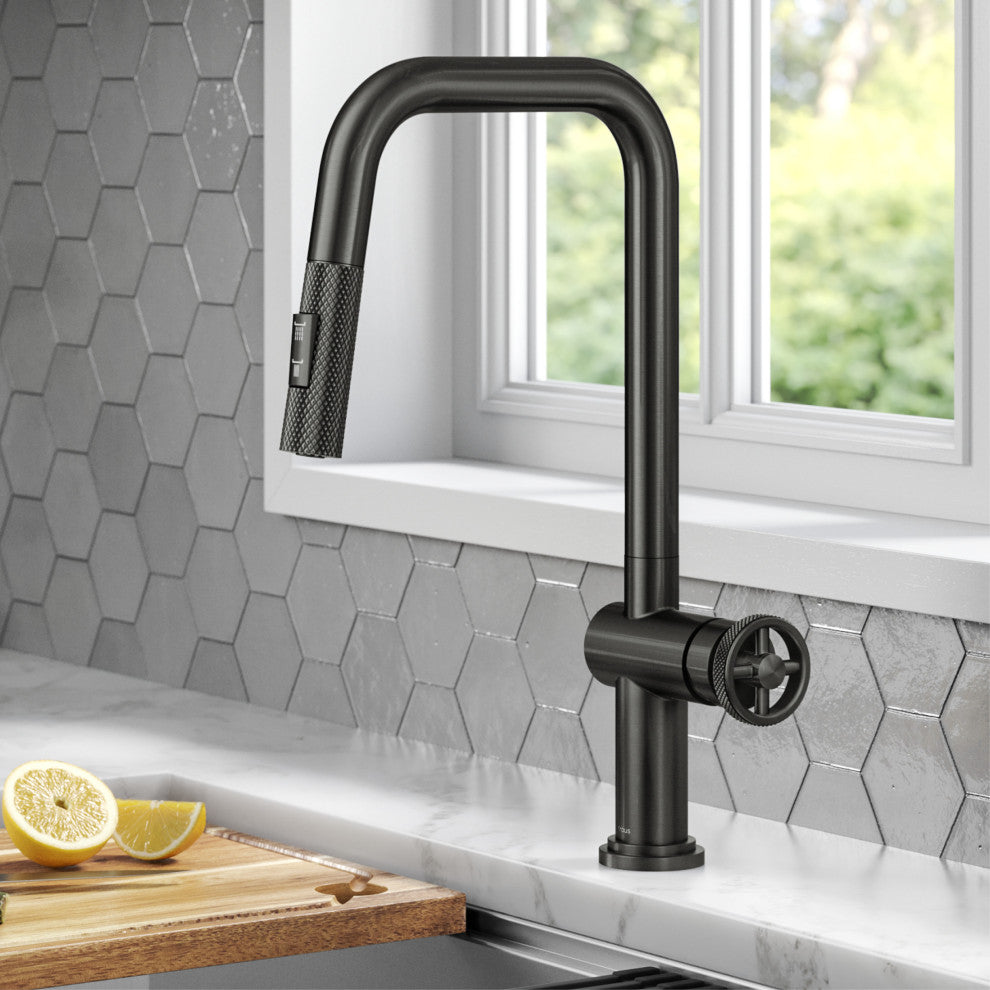Urbix Bridge Kitchen Faucet, Black Stainless, Kpf-3126sb