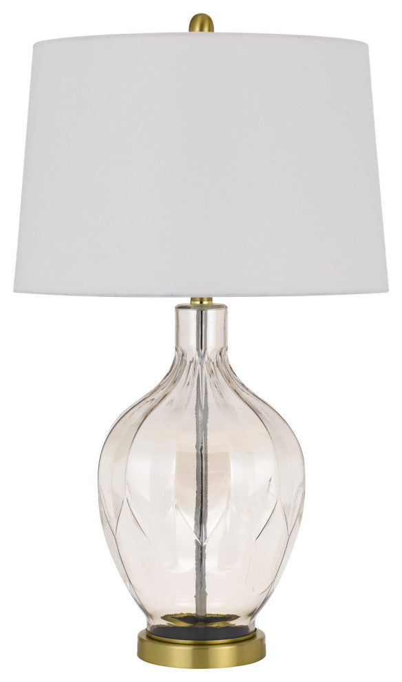 29 Inch Glass Table Lamp with Dimmer, Round, Clear and Brass
