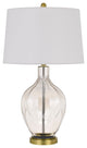29 Inch Glass Table Lamp with Dimmer, Round, Clear and Brass