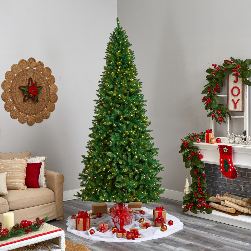 9' Green Valley Fir Faux Xmas Tree W/ 800 Clear Lights & 2093 Bendable Branches