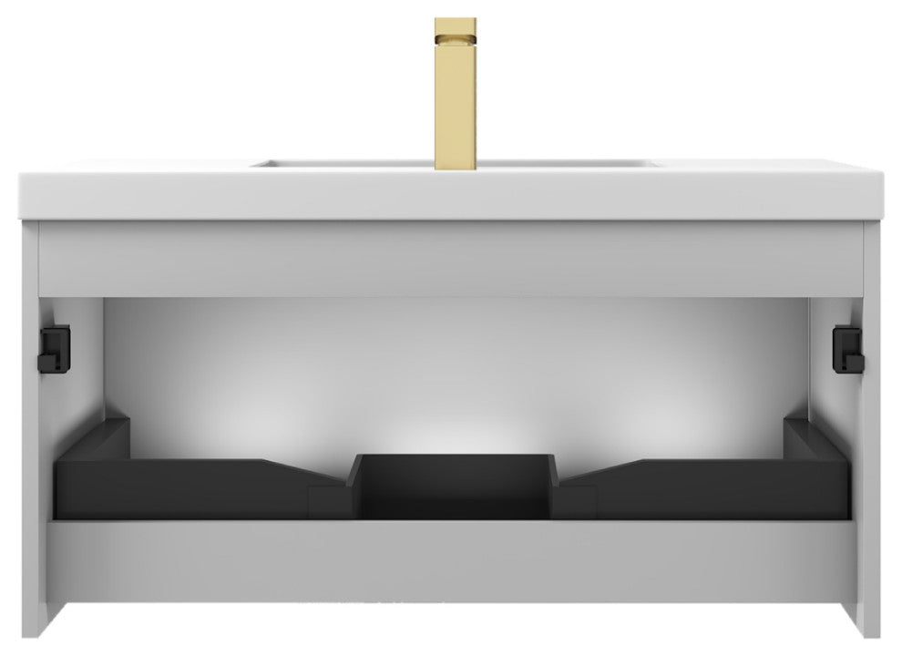 Floating Bathroom Vanity with Sink, Wall Mounted Vanity, Grey, 36" W/ Sink