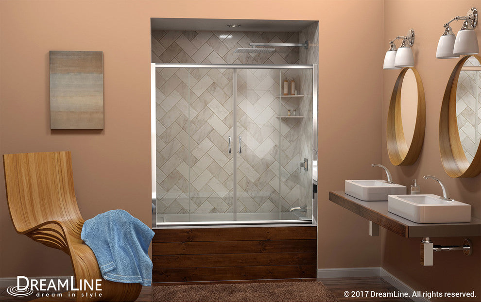 DreamLine Visions 56"-60" Frameless Sliding Tub Door, Clear Glass, Chrome