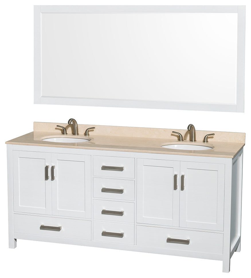 Wyndham WCS141472DWHIVUNOM70 72 Inch Wood Vanity with Ivory Marble Top