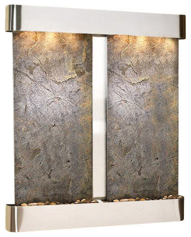 Cottonwood Falls Wall Fountain, Stainless Steel, Green Featherstone, Round Frame