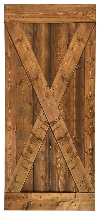 Stained Solid Pine Wood Sliding Barn Door, Walunt, 38"x84", X Series