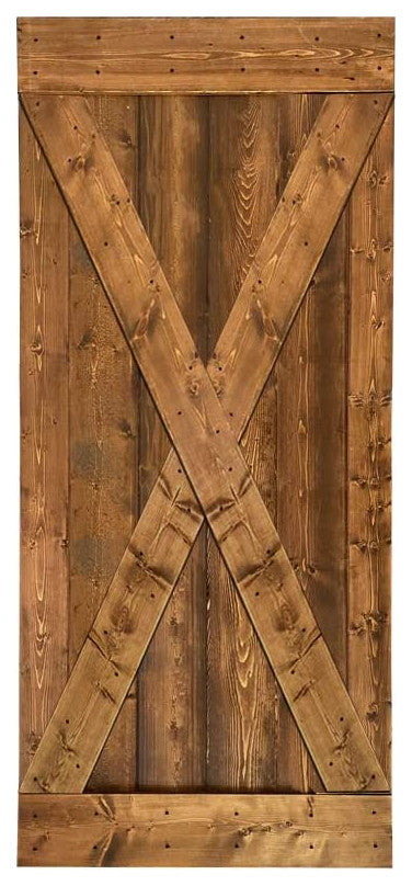 Stained Solid Pine Wood Sliding Barn Door, Walunt, 38"x84", X Series