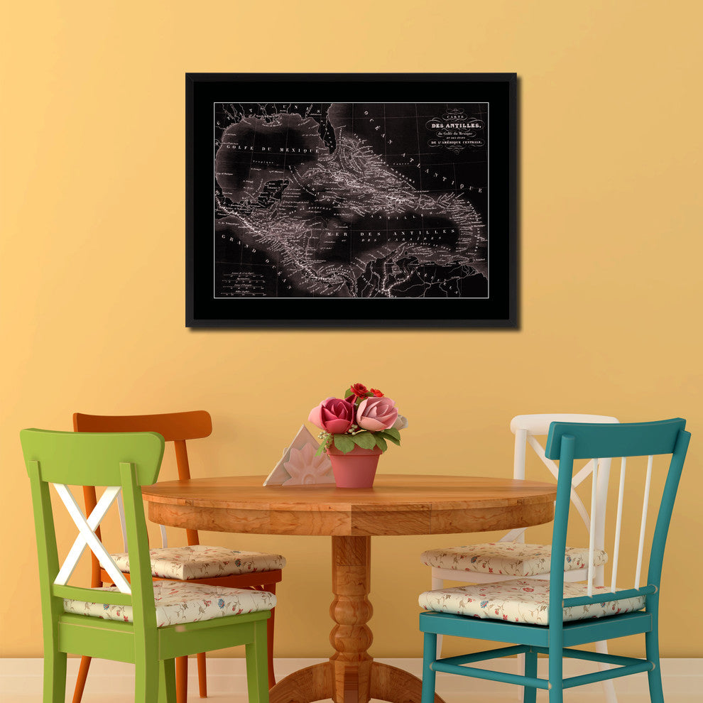 West Indies Caribbean Vintage Vivid Sepia Map Canvas, 28"x37"