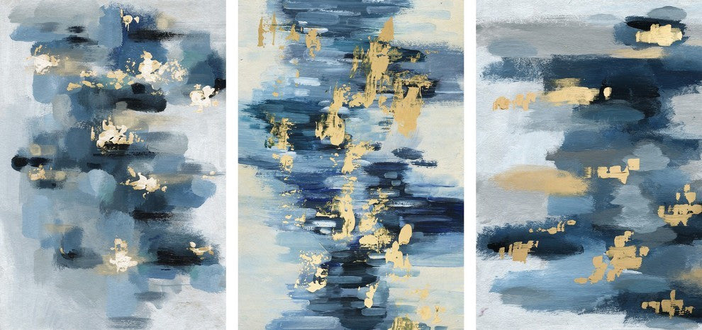 Gold Water Reflection Triptych, 24"x12"