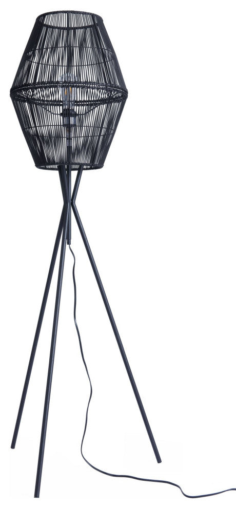 Floor Lamp Light, Steel Metal, Rattan, Black, Kitchen Lounge Cafe Bistro Lobby
