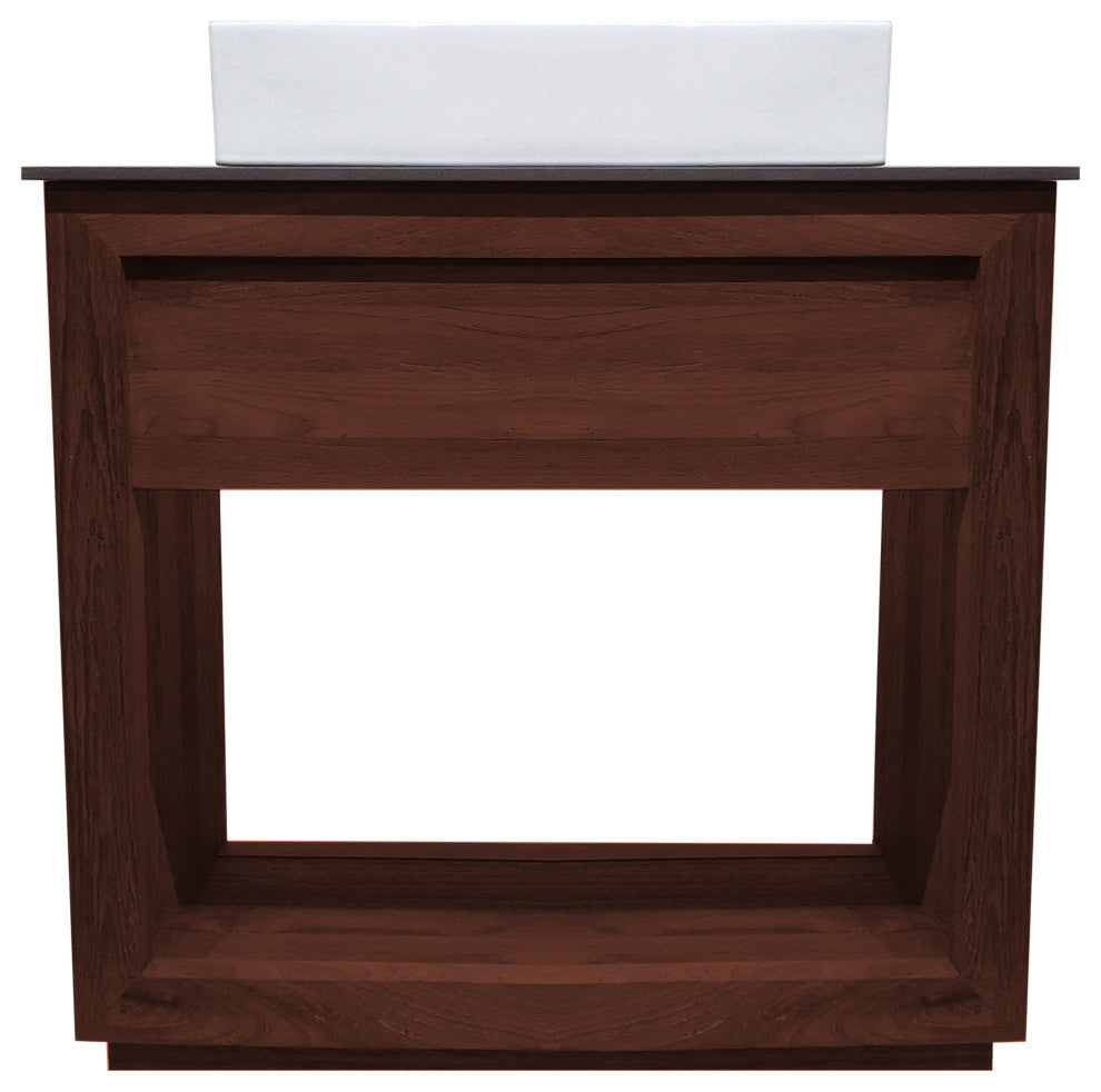 Rennes 36" Reclaimed Wood Vanity, Walnut With Slate Countertop/Vessel Sink