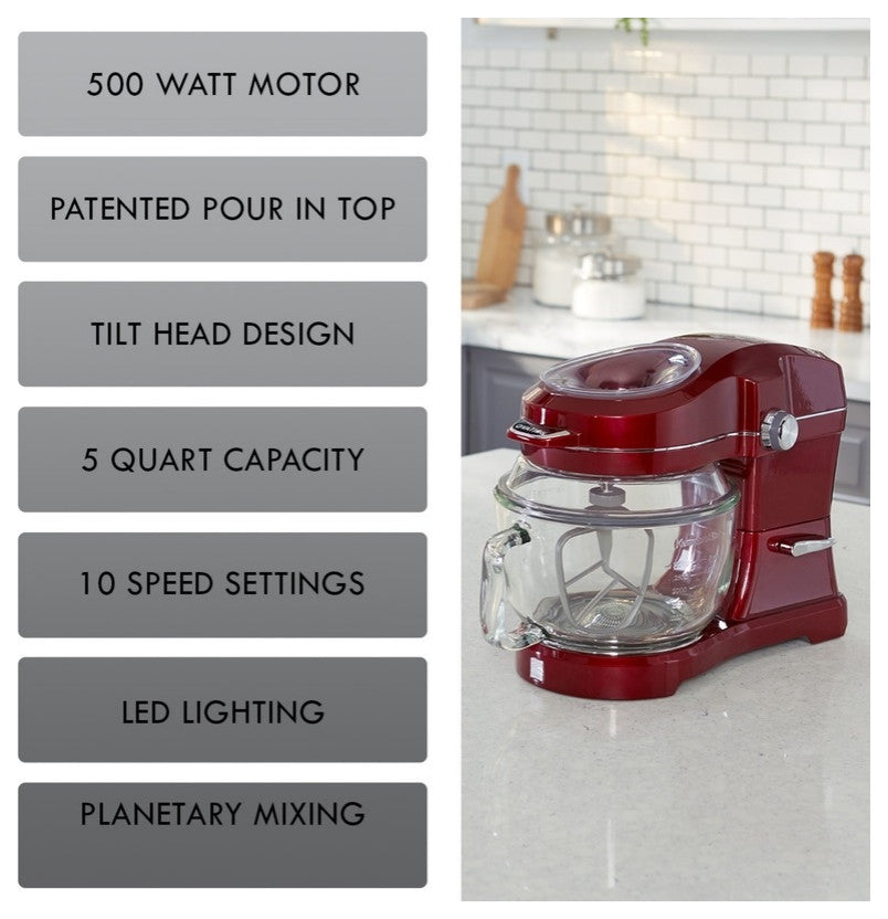 Kenmore KKEOVSMR Ovation Stand Mixer, Burgundy, 5 Qt