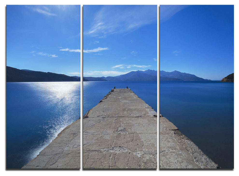 "Elba Island Pier and Capanne Mountain" Metal Wall Art, 3 Panels, 36"x28"