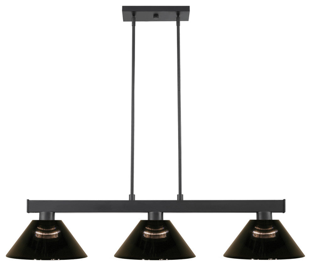 Cobalt 3 Light Billiard Light in Matte Black with Smoke Acrylic Shade