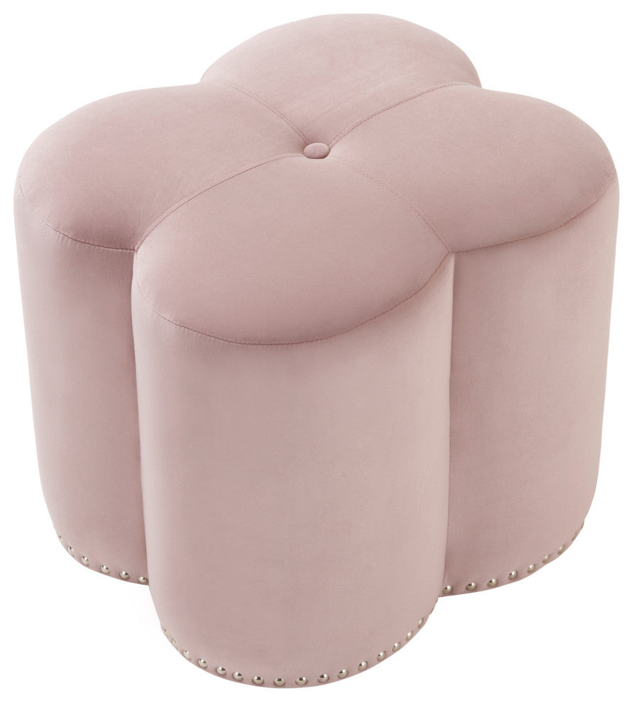 Clover Velvet Upholstered Ottoman, Pink, 19" W x 17" D