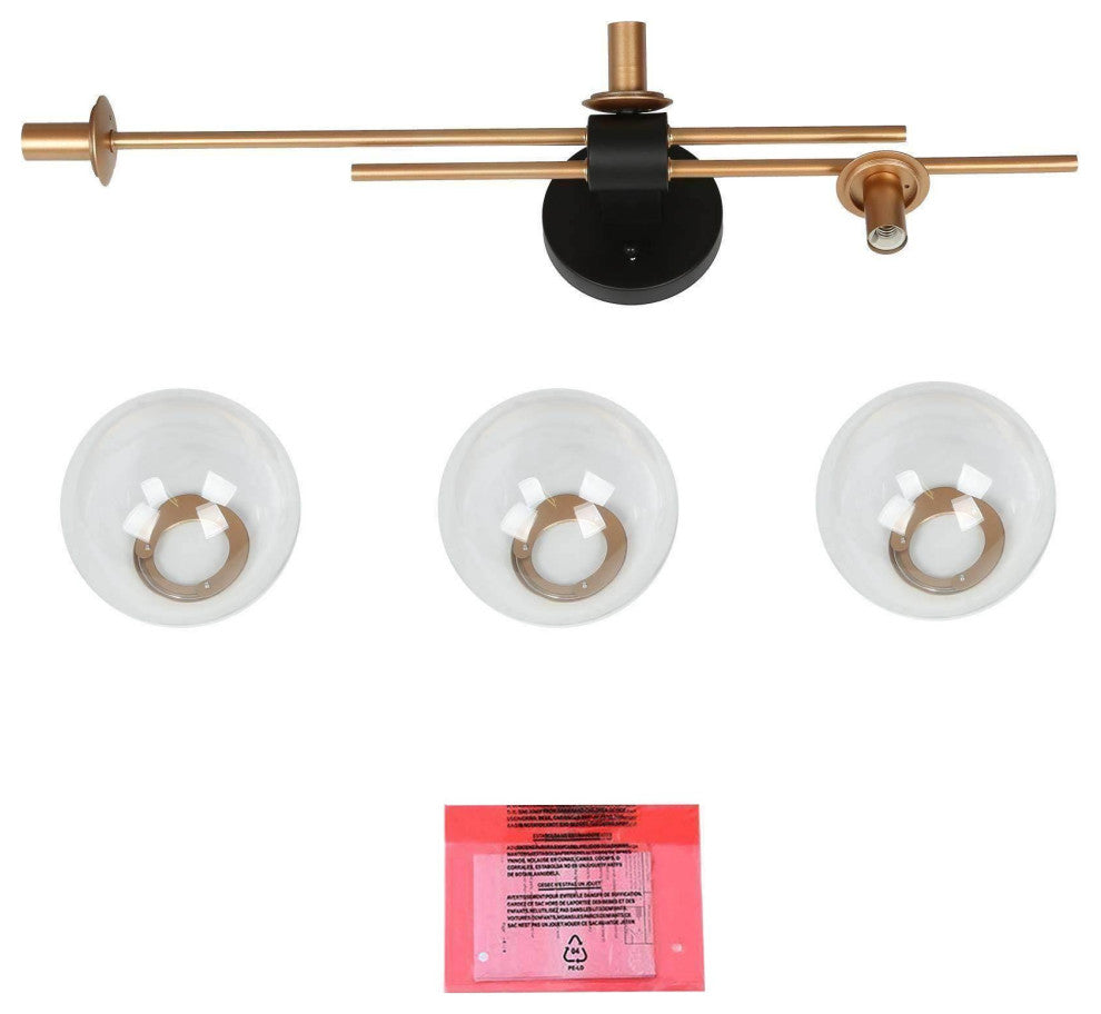 LNC 3-Light Up/Down Modern Gold Globe Wall Sconces, Black