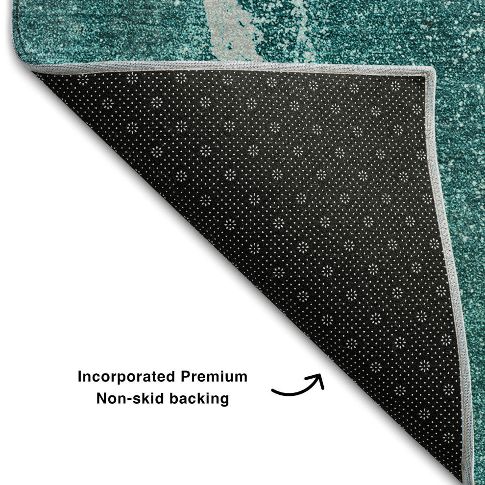 Premium Machine Washable Mayfield AMF524 Teal 8' x 10' Rug
