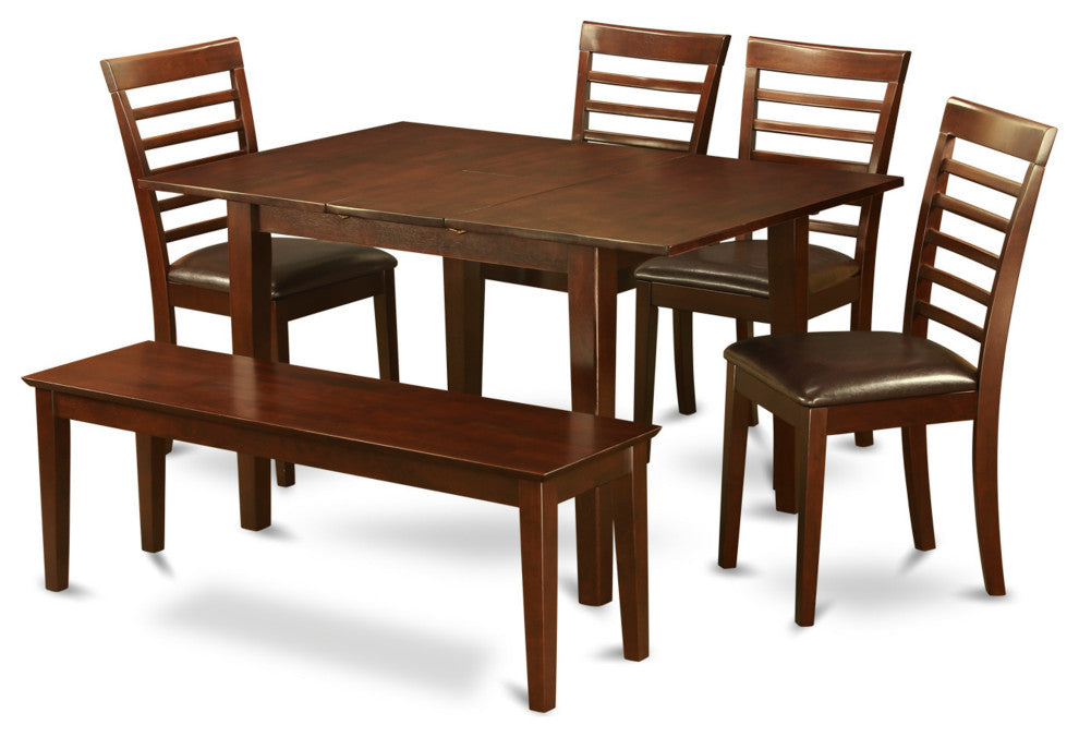6 Pc Small Kitchen Table Set -Table And 4 Kitchen Chairs And Dining Bench
