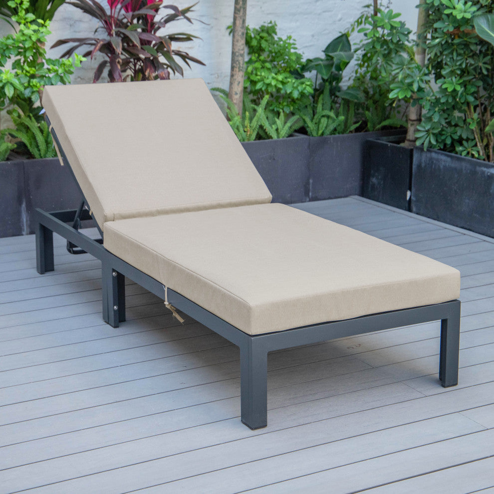 LeisureMod CLBL-77BG Chelsea Modern Outdoor Chaise Lounge Chair With Cushions