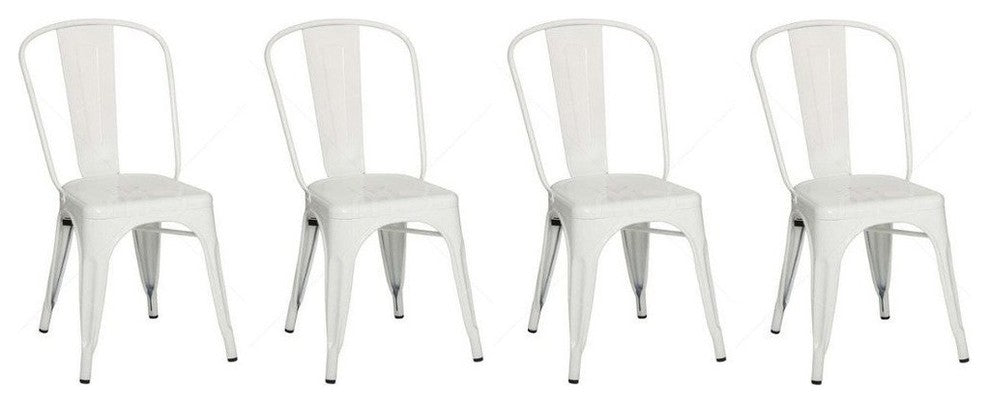 Stackable Industriala Style Dining Chair, Steel Chairs, White, Set of 4