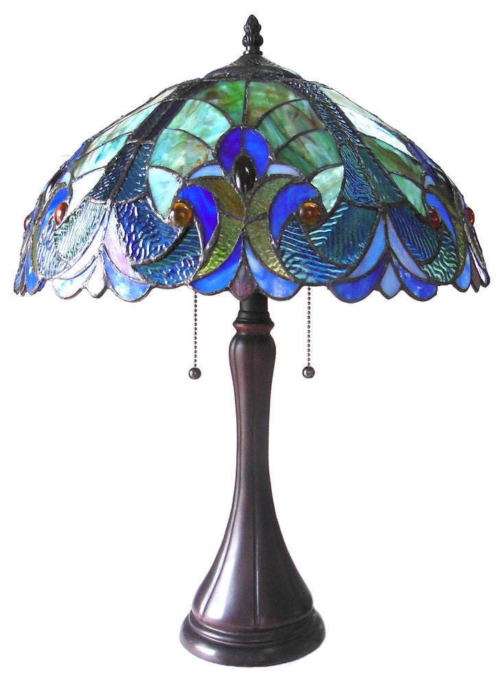 AMOR Tiffany-style 2 Light Victorian Table Lamp 16inches Shade