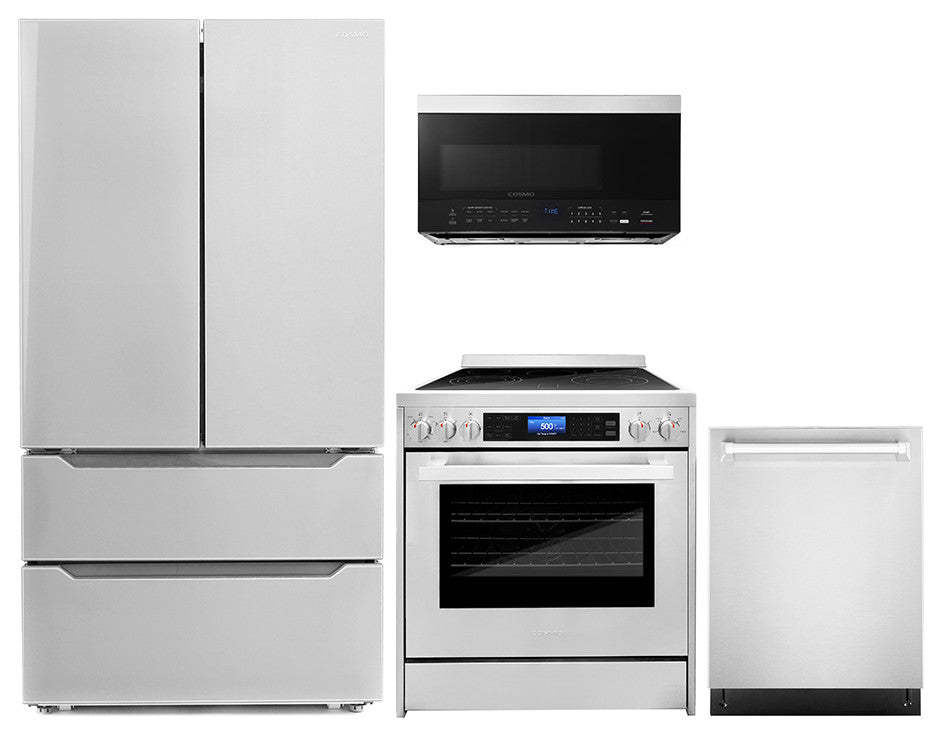 4-Piece, 30" Microwave, 30" Electric Range 24" Dishwasher and Refrigerator